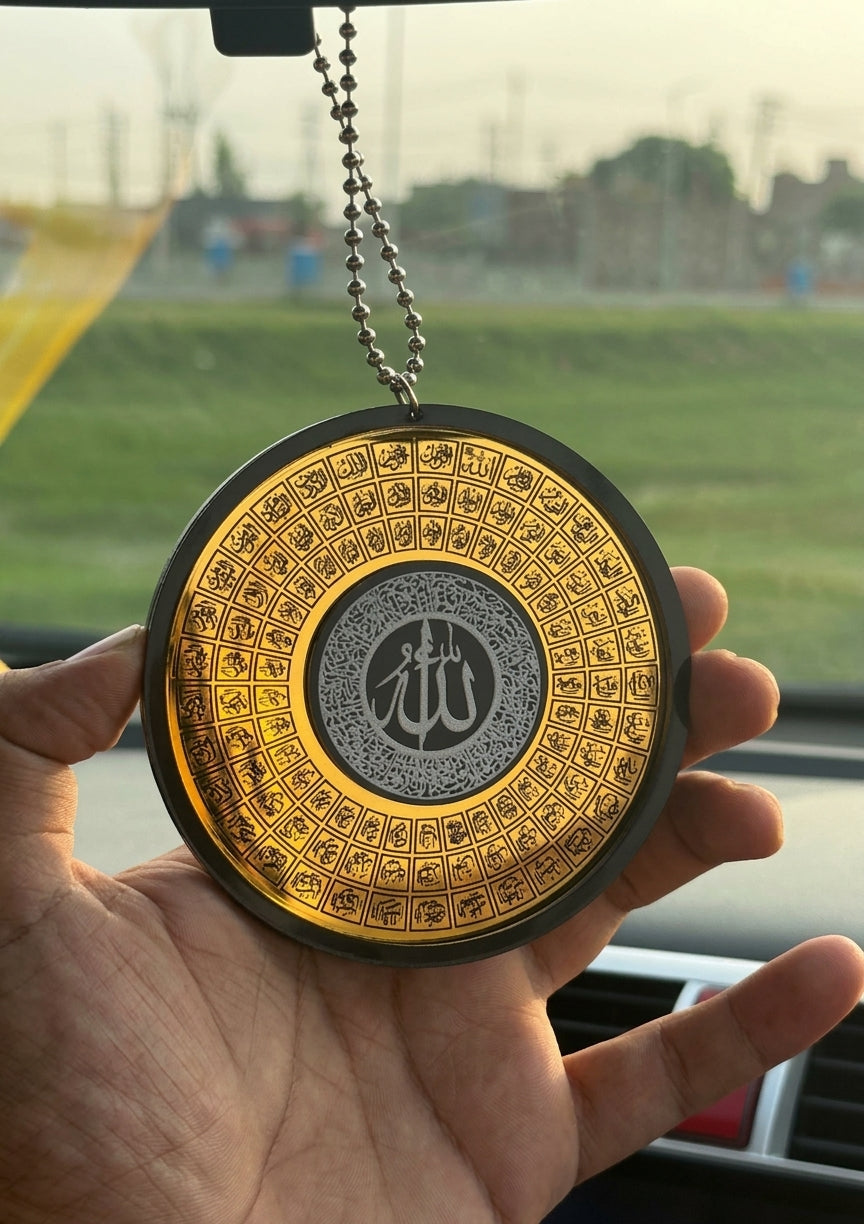 3D Circle 99 Names of Allah & Muhammad SAW Car hanging | Ayat ul Kursi & Safar ki Dua