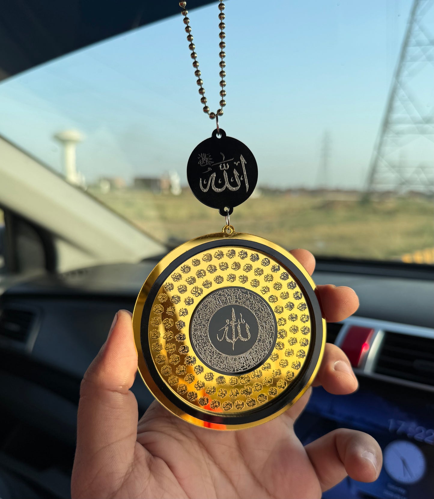 Circle Shape Car Hanging | 99 Names of Allah & Muhammad SAW