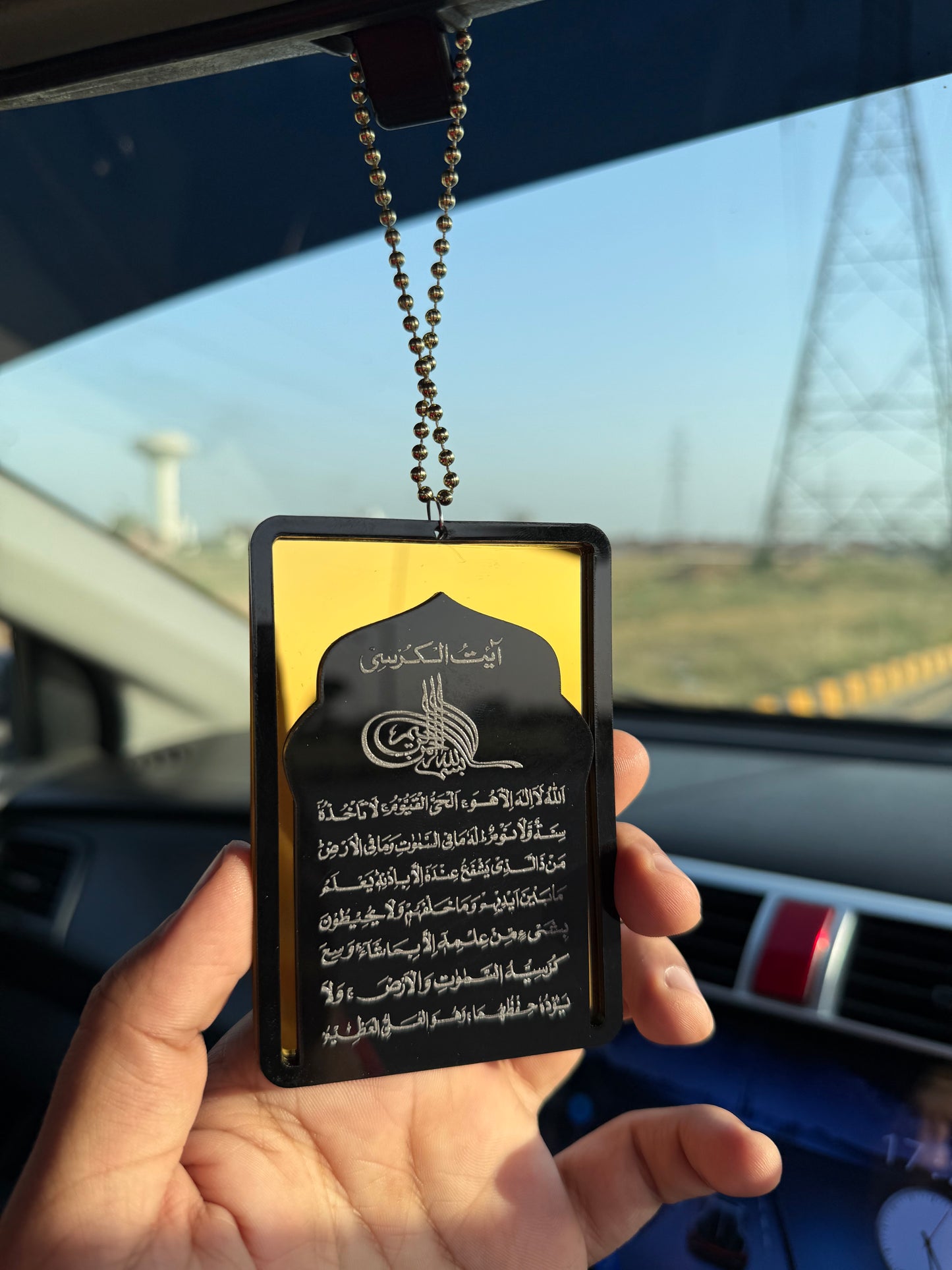 3D Mehrab Shape Car Hanging | Ayat tul Kursi & Safar Ki Dua