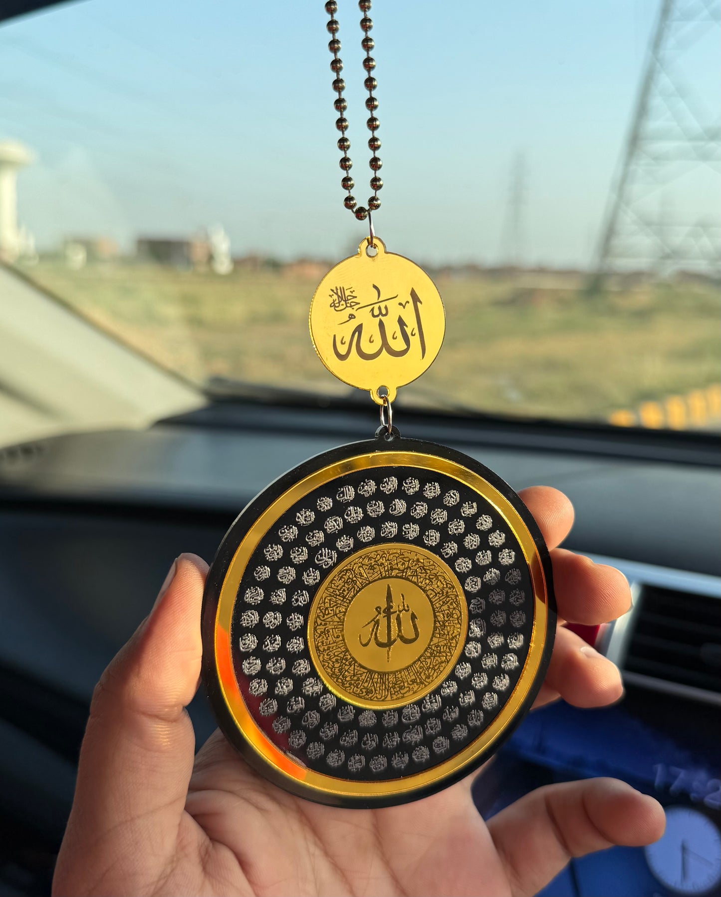Circle Shape Car Hanging | 99 Names of Allah & Muhammad SAW