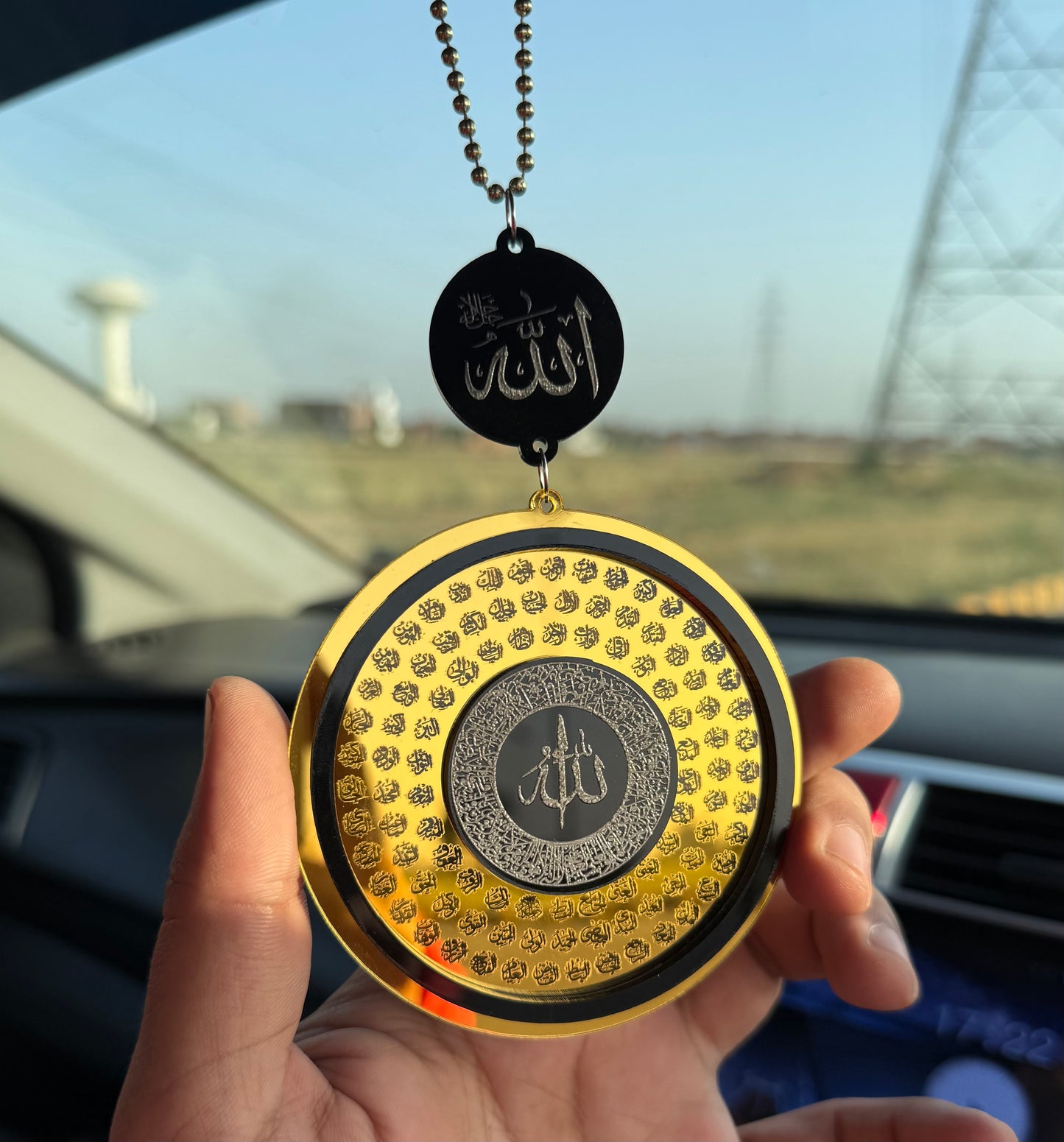 Circle Shape Car Hanging | 99 Names of Allah & Muhammad SAW